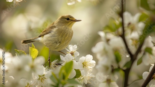 There is a cute little bird called the Willow Warbler, also known as Phylloscopus trochilus, in a © Emil