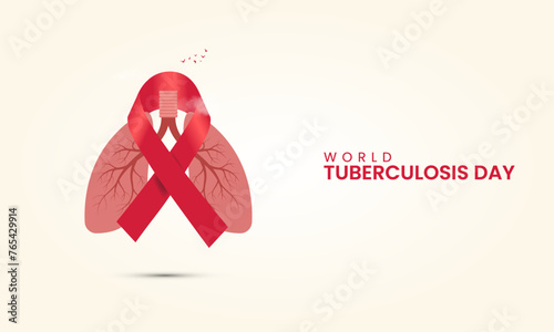 World TB Day, World Tuberculosis day, ribbon and lungs, 3D Illustration
