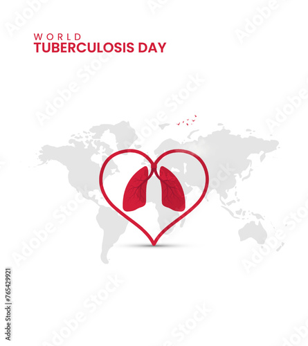 World TB day, World Tuberculosis day, Love shape and Lungs banner, poster vector illustration.