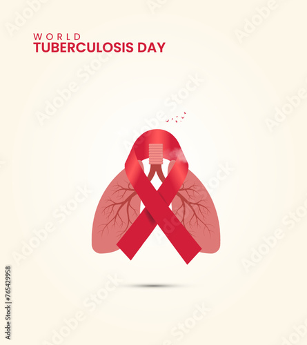 World TB Day, World Tuberculosis day, ribbon and lungs, 3D Illustration
