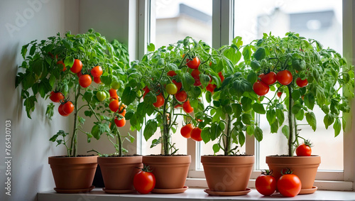 Growing homemade tomatoes at home on the windowsill, kitchen garden, seedlings for planting in the spring © Ольга Симонова