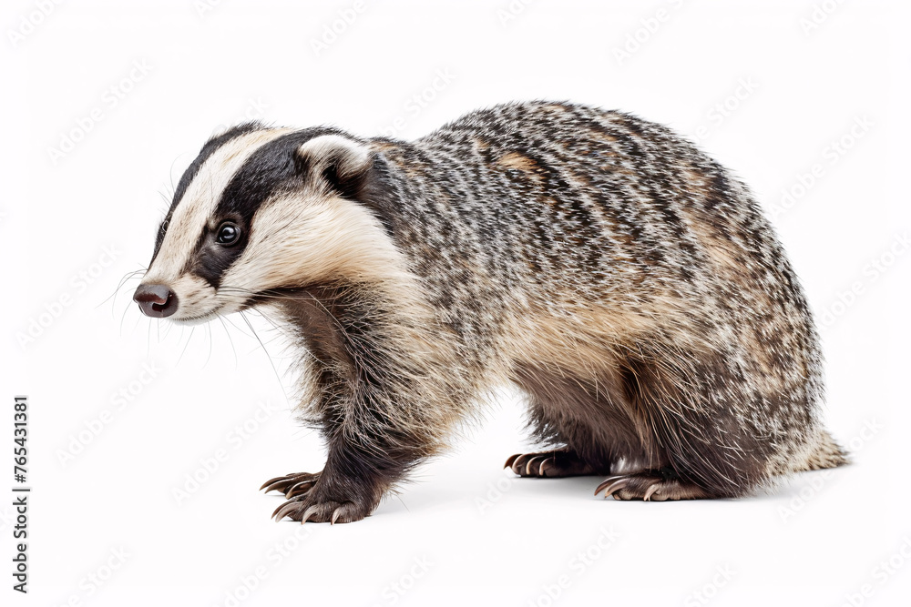 Fototapeta premium Wild badger on white studio background