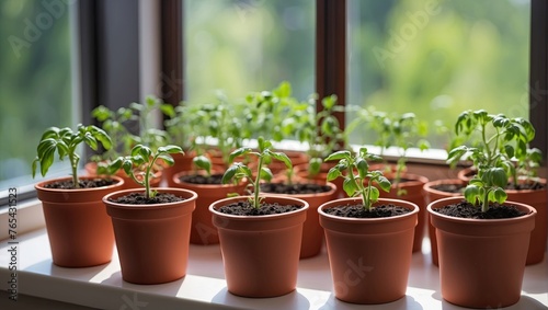 Seedlings of vegetables for planting in the open ground in the garden are grown on the windowsill - preparation for the summer season, subsistence farming.