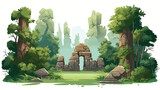 A mystical forest with ancient ruins and hidden treas