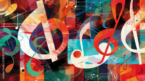 An illustration captures the essence of music with vibrant notation symbols. photo