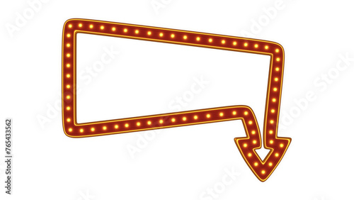 Red arrow frame gold border light glow retro advertising sign on white background. 3d rendering