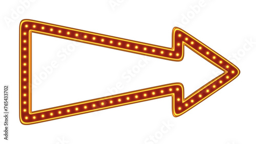Red arrow frame gold border light glow retro advertising sign on white background. 3d rendering