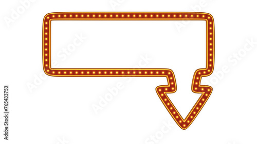 Red arrow frame gold border light glow retro advertising sign on white background. 3d rendering