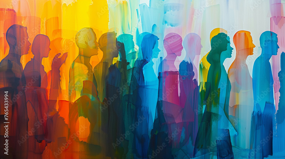 Silhouettes of individuals in colorful hues represent a population concept.