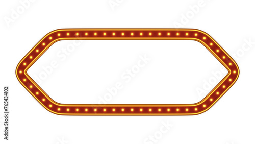 Red arrow frame gold border light glow retro advertising sign on white background. 3d rendering