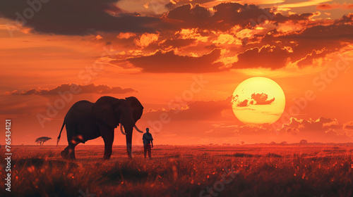 The bond between man and elephant is evident as they journey into the sunset.