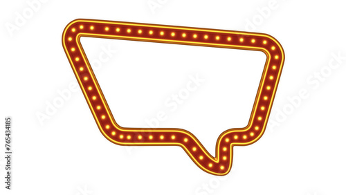 Red arrow speech bubble gold border light glow retro advertising sign on white background. 3d rendering