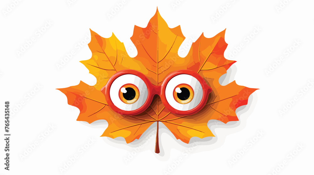 Autumn orange yellow red color maple leaf with funny