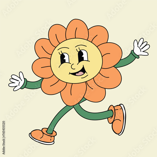 Groovy cartoon happy  flower illustration