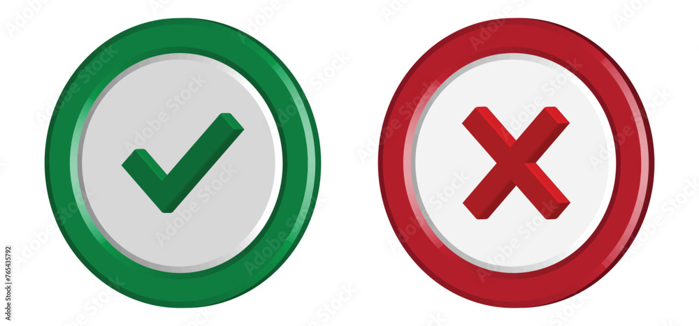 tick and cross 3d button. yes and no vector symbol on transparent background. tick and cross 3d button. yes and no vector symbol on transparent background.