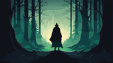 Dark cloak in mysterious forest 