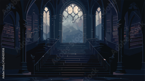 Dark fantasy library stairs in gloomy © Ideas