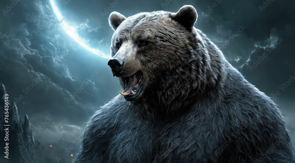 Fantasy Illustration of a wild animal bear. Digital art style wa - obrazy, fototapety, plakaty 