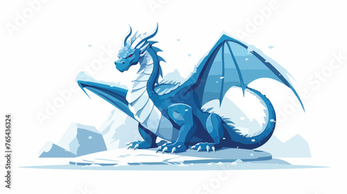 Dragon on the snow illustration Flat vector 