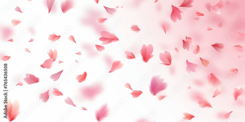 Pink cherry blossom petals flying in the air white background.banner. - obrazy, fototapety, plakaty 