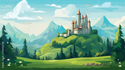 Fantasy castle landscape in mountains 