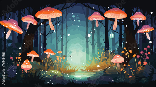 Fototapeta Naklejka Na Ścianę i Meble -  Fantasy firefly lights in the magical forest 