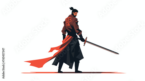 Fantasy swordsman Flat vector isolated on white background