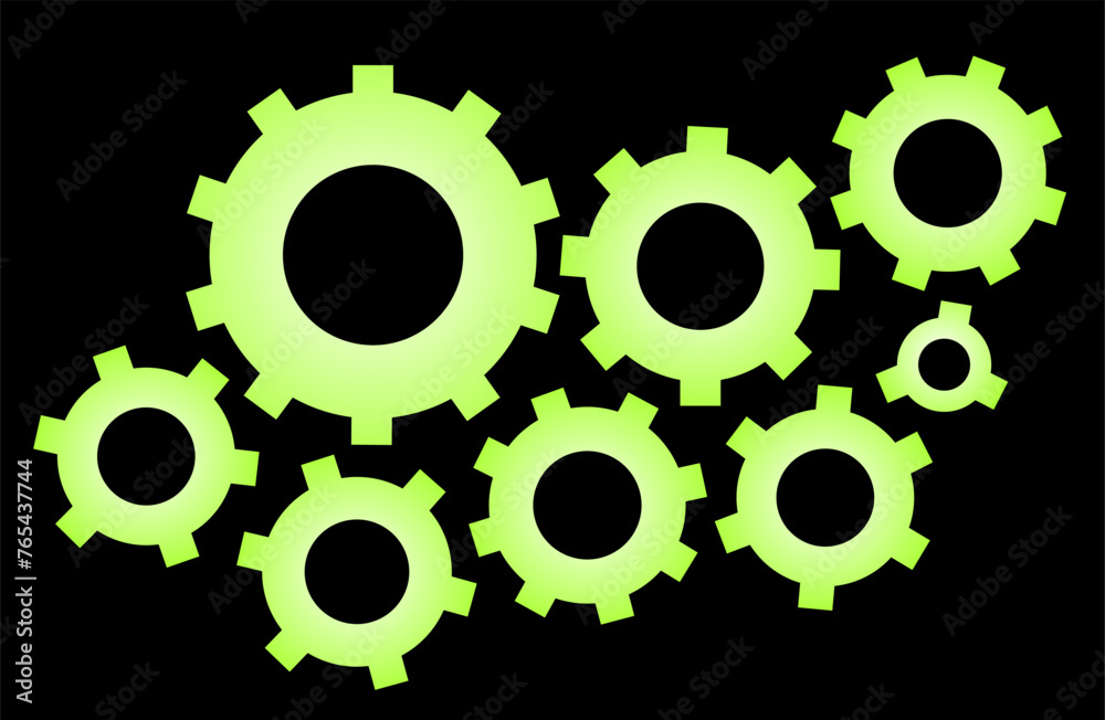 Working mechanism. Perfect job. Gear icon set in gradient. Working mechanism. Perfect job. Gear icon set in gradient.