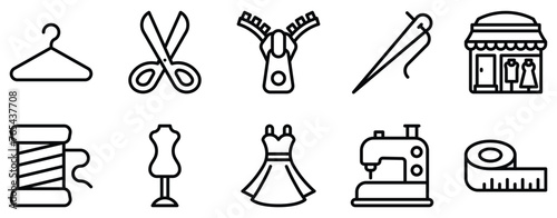 sewing and tailoring icon line style set collection