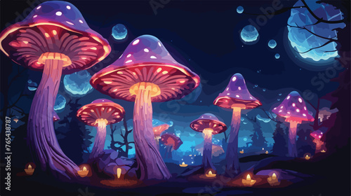  Giant fairy mushrooms illuminated by bright lanterns.