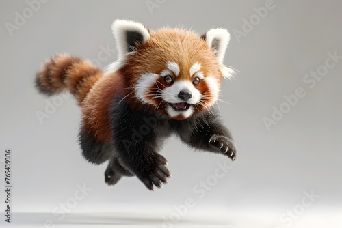 3D Render of Levitating Baby Red Panda Floating in Studio with Plain White Background