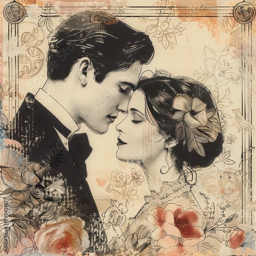 Portrait of a beautiful young couple in love. Vintage style
