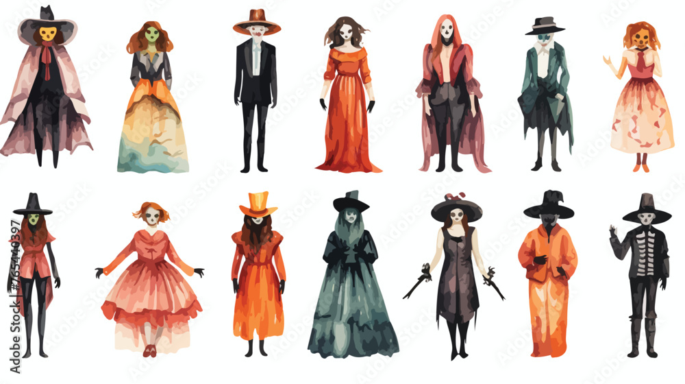Halloween Costumes Watercolor Flat vector 