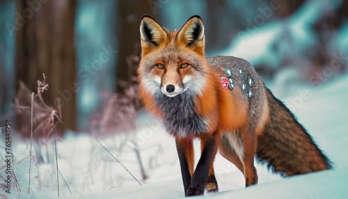 Portrait of a fox walking in the snow, Quebec, Canada © Worship