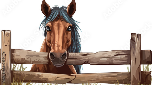  Horse Looking Over an Old Wood Fence Flat vector 
