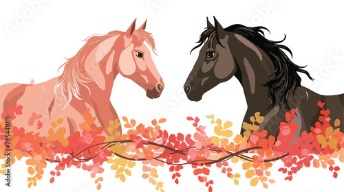 Horses in Love by a Floral Fence Flat vector  © Ideas