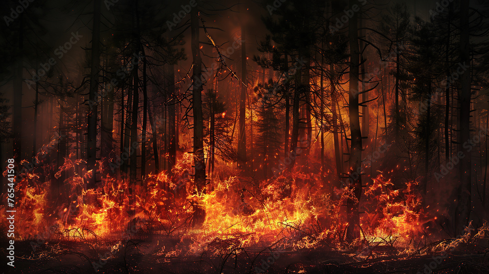 Forest fire with trees on fire Forest fire with trees on fire