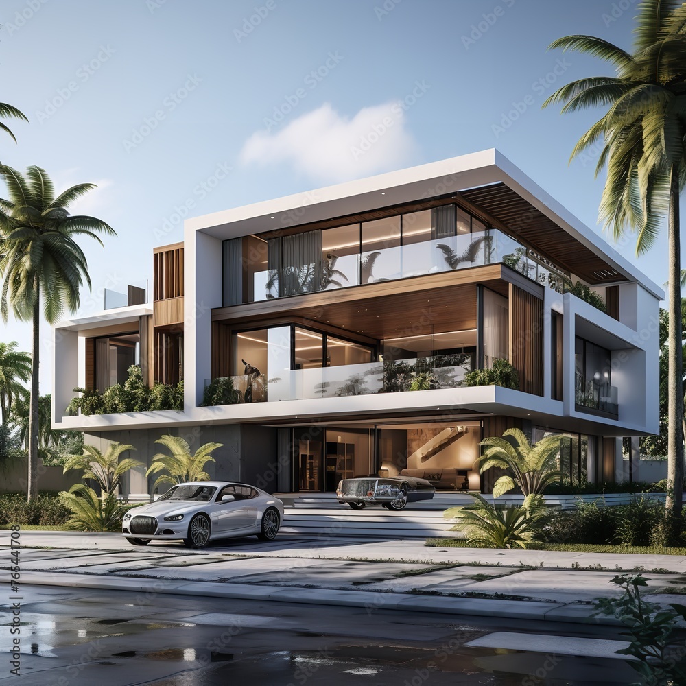 3D Rendering of Modern Two-Story House in India

