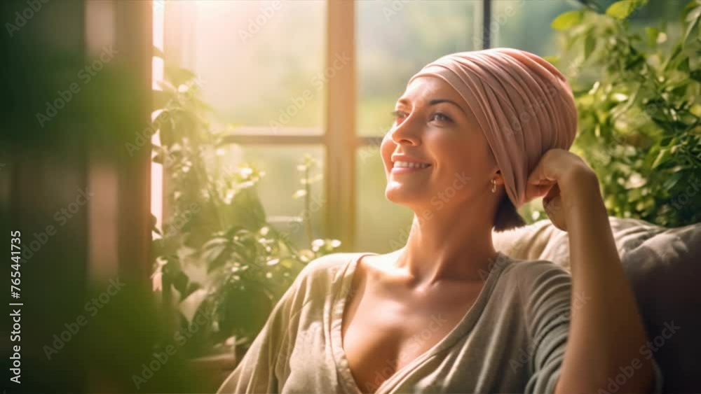 Woman with cancer, woman resting with writing background in the garden, Woman with cancer, woman resting with writing background in the garden,