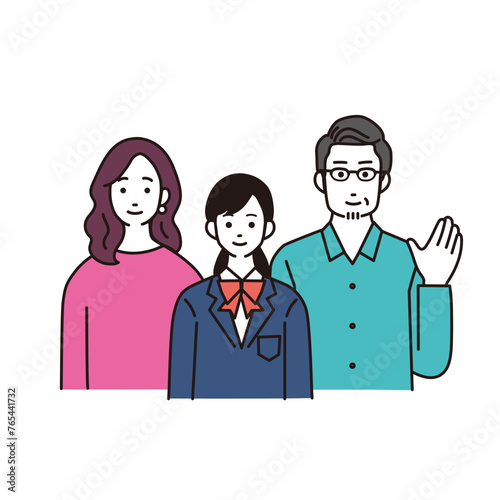 中高生の子供と両親のシンプルなイラスト
