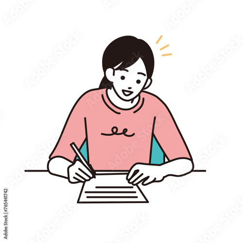テストを受ける10代の女の子のシンプルなイラスト
