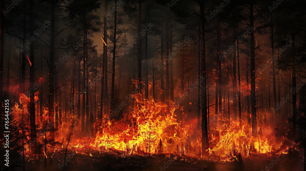 Forest fire with trees on fire Forest fire with trees on fire