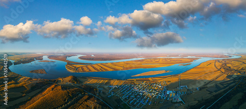 Aerial photography of autumn scenery in the Jiayin Basin of Heilongjiang Province