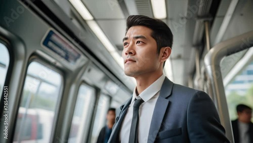 Wallpaper Mural Man traveling by modern bus,A handsome Chinese man stands at a modern bus station. Torontodigital.ca