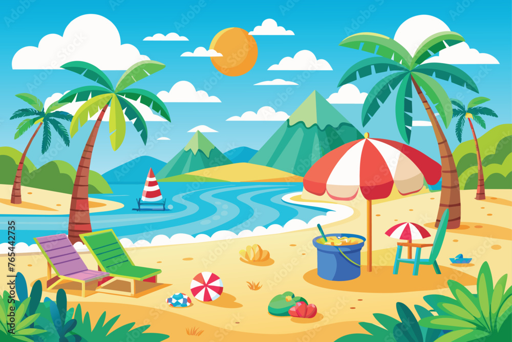 Obraz premium vector art style summer beach background sand en vector 3.eps