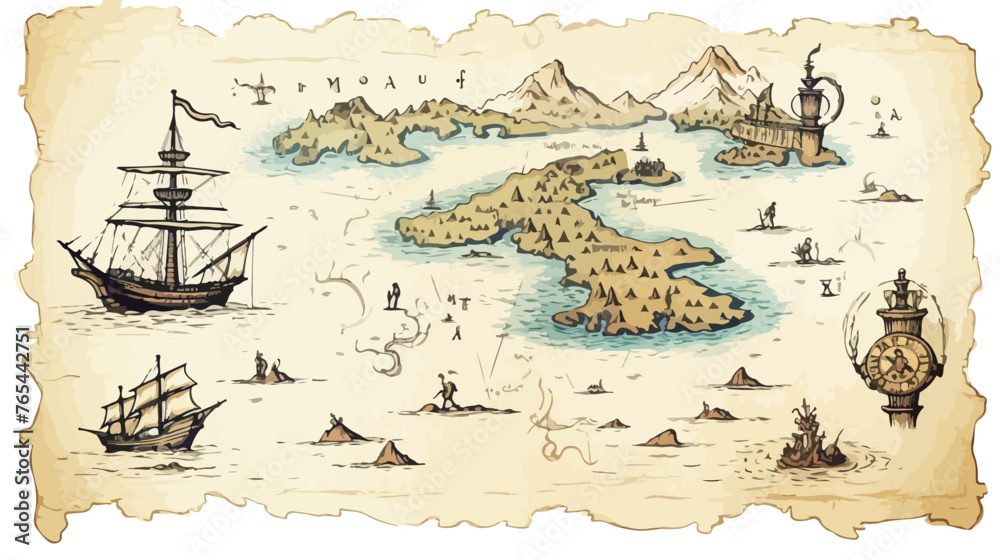 Lokii34 Old treasure map of pirate vector sketch with islands