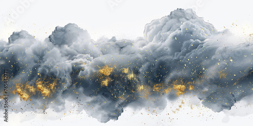 clouds  watercolor  with gold on white backround, banner © Planetz