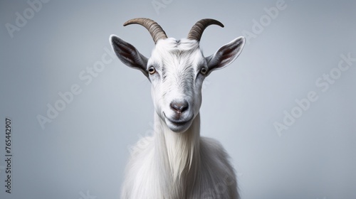a white goat with horns