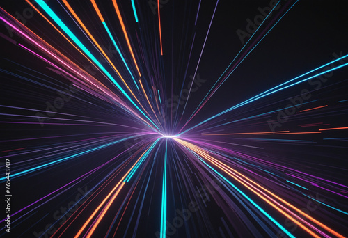 Glowing colorful of neon light or laser moving high speed data network technology colorful background
