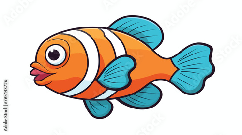 Clown fish color line illustration. Ocean fishes.